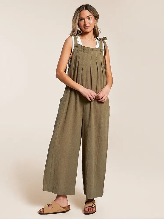 En Creme Pants - En Creme Olive Tie-Shoulder Wide Leg Jumpsuit